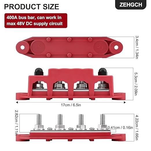 400A Bus Bar 12V Power Distribution Block with 5/16" Studs,Marine Battery Bus Bar Terminal Block Positive & Negative for Automotive Car Boat Solar System (400A 4 x 5/16"(M8) Studs)