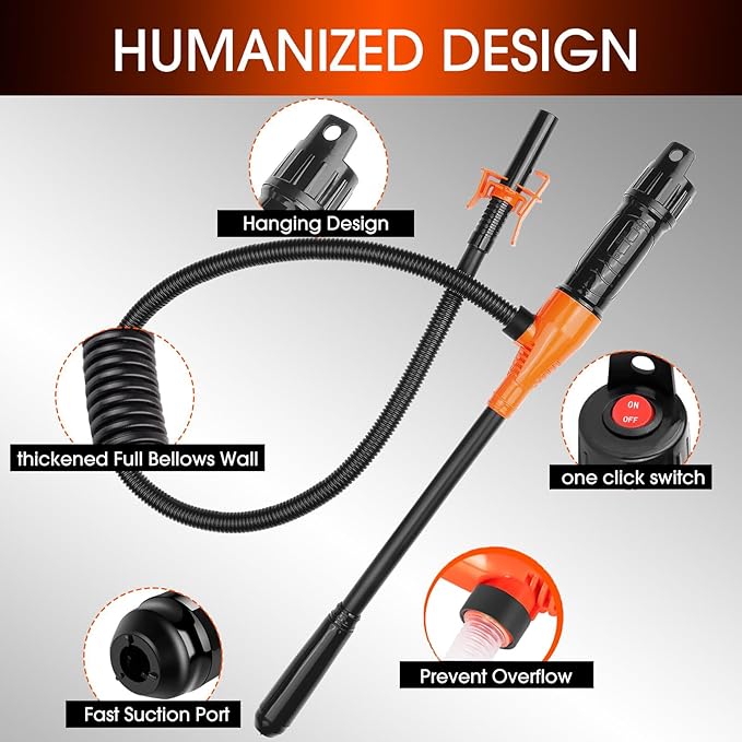 Portable Transfer Pump Battery Operated Electric Siphon Pump for Gas, Fuel, Diesel, Water Transfer 2.4 GPM Flow Oil Extractor, 47" Hose-Easy to Use Hand Fuel Pump, Multi-Use Siphon Transfer Pump