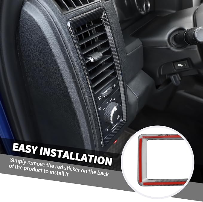 Jimen Fit for Dodge Ram 2010-2017, 4PCS Carbon Fiber Interior Trim Kits - Dashboard Trim Panel, Dash Side Air Vent Cover