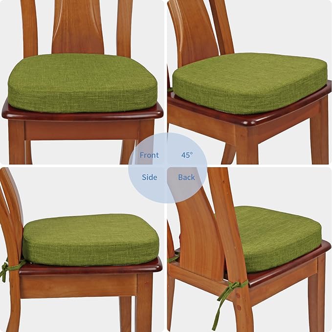 BUYUE Thickened 2.5" Dining Chair Cushions Set of 6, U-Shape High Density Foam Comfortable Chair Pads for Kitchen, Slip Resistant Indoor Seat Cushions (6 PCS, Grass Green)