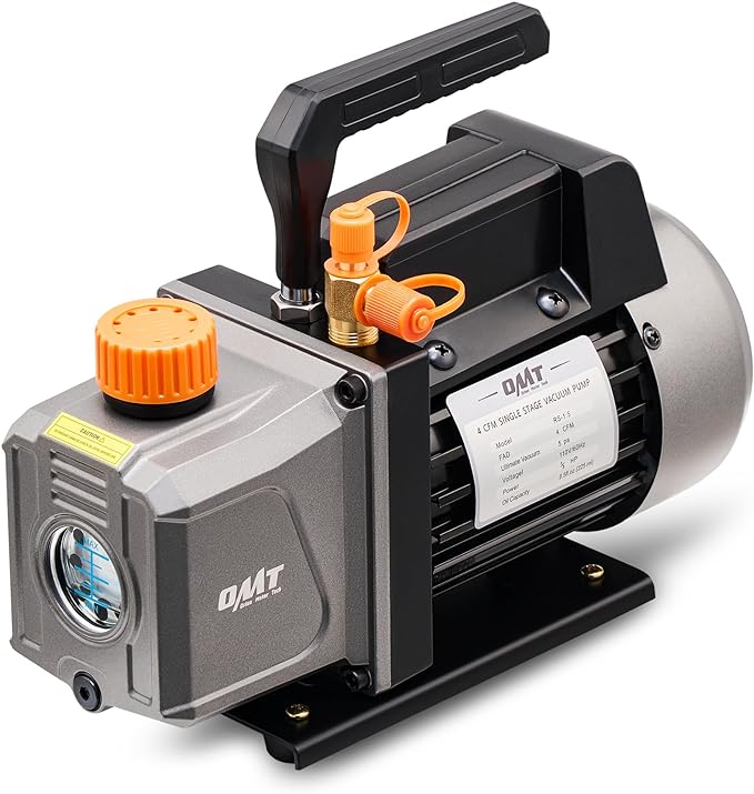 Orion Motor Tech Vacuum Pump, 4 cfm 1/3 hp HVAC Single Stage Vacuum Pump for R12 R22 R134a R410a R502, Auto AC Vacuum Pump Kit for Automotive Air Conditioner Resin Degassing & More, Oil Included