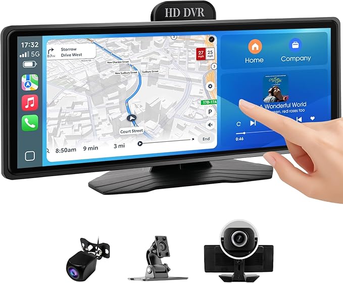 Haudio Portable Wireless Carplay Car Stereo, 10.26" HD Touchscreen for Car with Apple CarPlay & Android Auto with Backup Camera, GPS, Bluetooth, Voice Control, Mirror Link, FM, AUX, Universal Fit