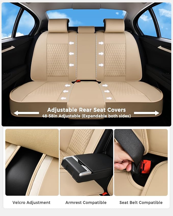 Huidasource Gray Seat Covers, Luxury Nappa Leather Car Seat Cover with Velcro Adjustable, Airbag, Lumbar Support, Cooling ＆ Heating, Seat Covers for Universal Fit for Most Cars SUV Trucks, Gray