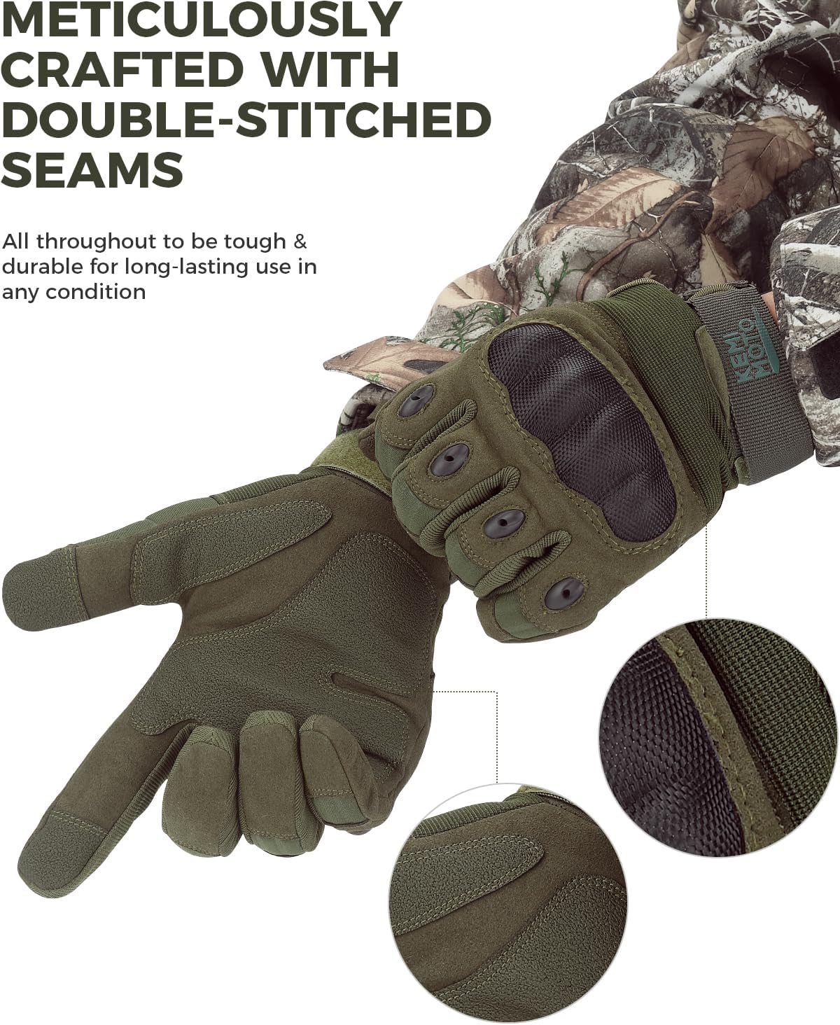 KEMIMOTO Tactical Gloves for Men, Touchscreen Motorcycle Gloves with Hard Shell & Palm Padding for Sports Motorcycle Cycling Tactical Airsoft Paintball Hunting Hiking Camping Climbing