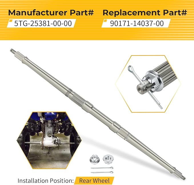 M MATI Rear Axle Shaft with Nut for Yamaha YFZ450 2004-2005 5TG-25381-00-00 90171-14037-00