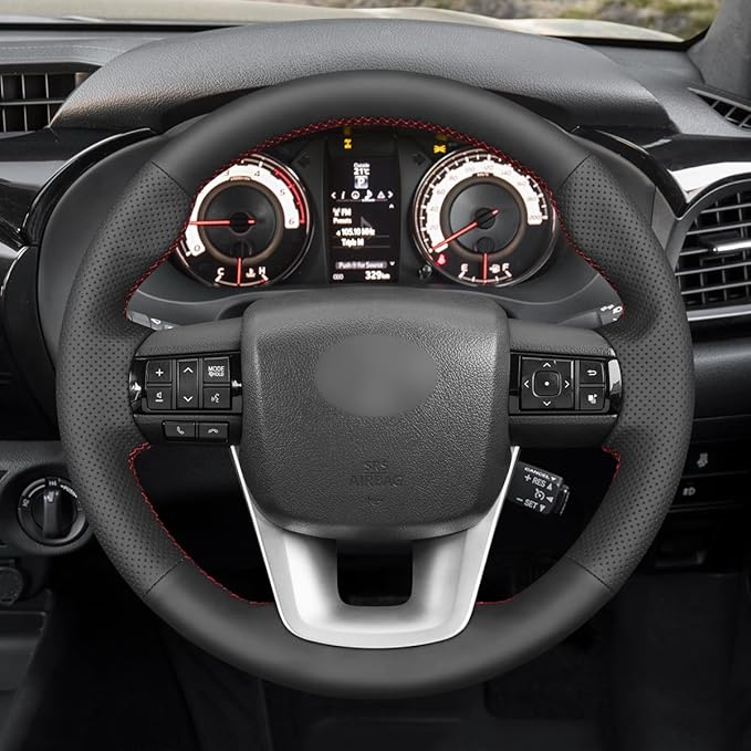 MEWANT Car Steering Wheel Cover for Toyota Hilux/Fortuner Hand Stitch Leather Car Steering Wrap
