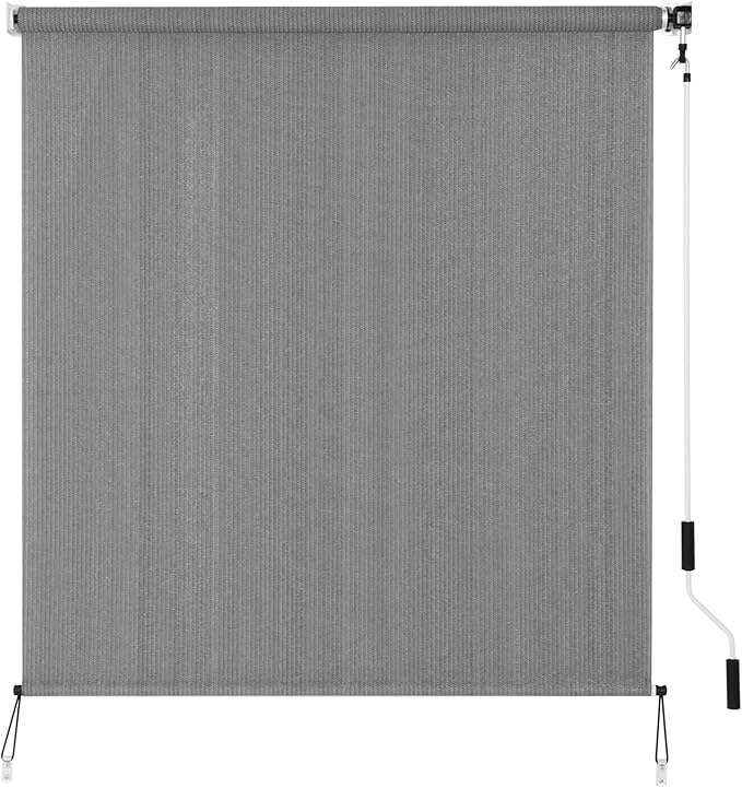 SMONTER Outdoor Sunshade Roller Shade 5'W x 6'H (60" Wx72 H), Exterior Cordless Roll Up Shades Blinds, UV Protection Shade Cloth with Crank Operation for Outside Windows Patio Porch Gazebo, Dark Grey