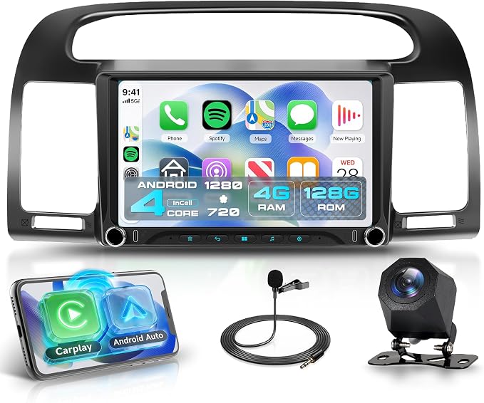 Rimoody 4G+128G Android 15 Car Stereo for Toyota Camry 2000-2006, 9 Inch Incell Touchscreen with Physical Buttons, Wireless CarPlay Android Auto GPS Bluetooth 5G-WiFi EQ SWC Type-C Backup Camera