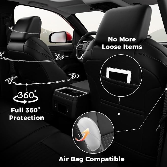 FREESOO Custom Fit Leather Tacoma Seat Covers Full Set Gen 4Th 2024-2026 Double Cab, for Sr/Sr5/Trd Prerunner/TRD Sport/TRD Off-Road/Limited, Seat Covers for Tacoma (5 Seats, Black)
