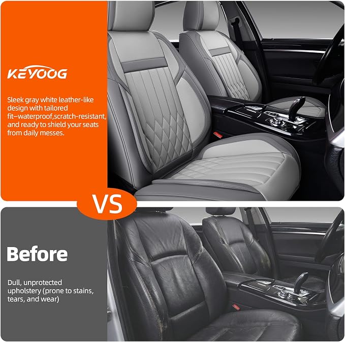 Universal 2-Seater Waterproof Breathable Nappa Leather Car Seat Covers Full Set, Compatible with Toyota Corolla Camry, Lexus LS400, Nissan Murano Rogue, Fit Front Seats Most Sedans SUV- Gray