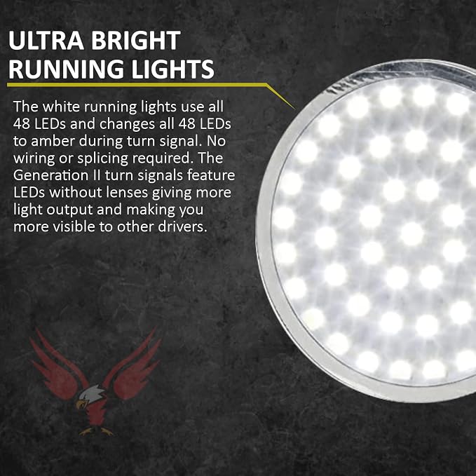 Eagle Lights Generation II Front 2 Inch LED Turn Signals with White Running Lights Compatible with Harley Davidson® Motorcycles - Includes Smoked Lenses / 1157 Base