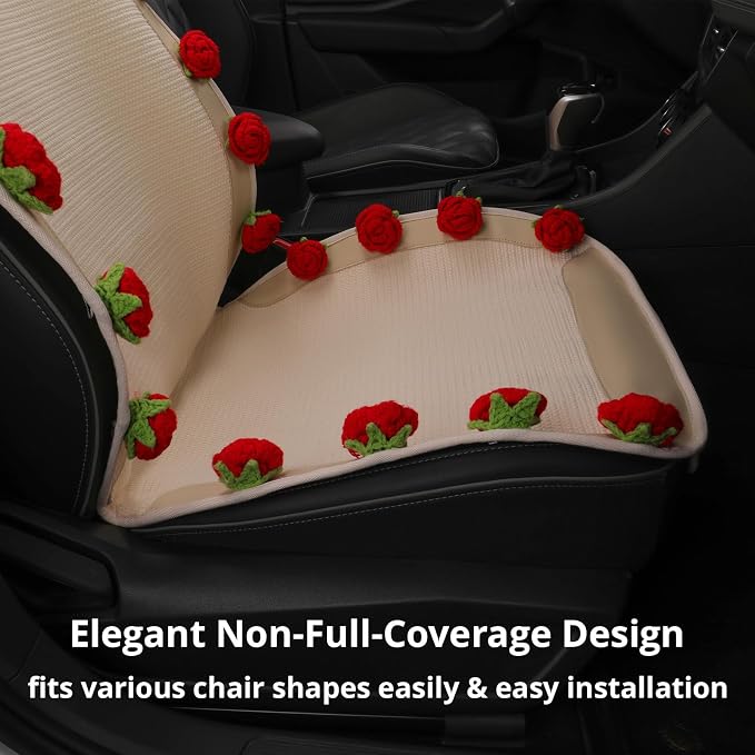 Car Seat Covers,Handmade 3D Rose Design Floral Car Seat Protector,Beige&Red Elegant Seat Cushion,Luxury Universal Front Seat Covers for Women for Cars,SUVs&Trucks (1-Piece)