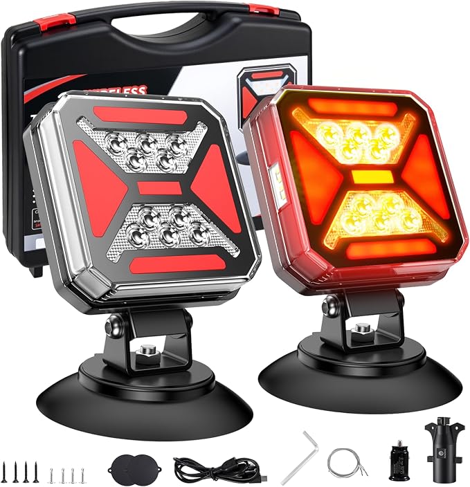 2026 NewGen 𝟖-𝐈𝐍-𝟏 Wireless Trailer Lights, 110° Adjustable Wireless LED Trailer Lights Magnetic, Rechargeable 10H of Use 165FT Ultra-Long Range Tail Light Lenses for Trucks RV Camper Boat Caravan