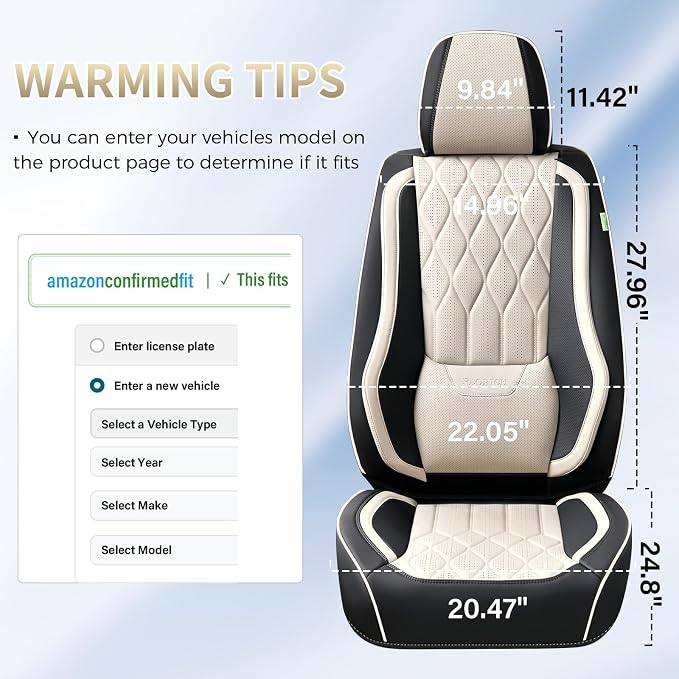FLORICH Leather Seat Cover Front Seats Automotive Car Seat Covers Front Seat Cover Waterproof Car Seat Protector with Lumbar Support 2 Pack Universal Fit for Most Cars Sedans Trucks SUV, Black&Beige