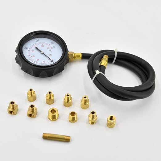 Engine Oil Pressure Tester Gauge and Automatic Transmission Oil Pressure Check Kit and Transmission Fluid Diagnostic Test Kit, 500 PSI / 35 Bar Gauge with Adapters Case