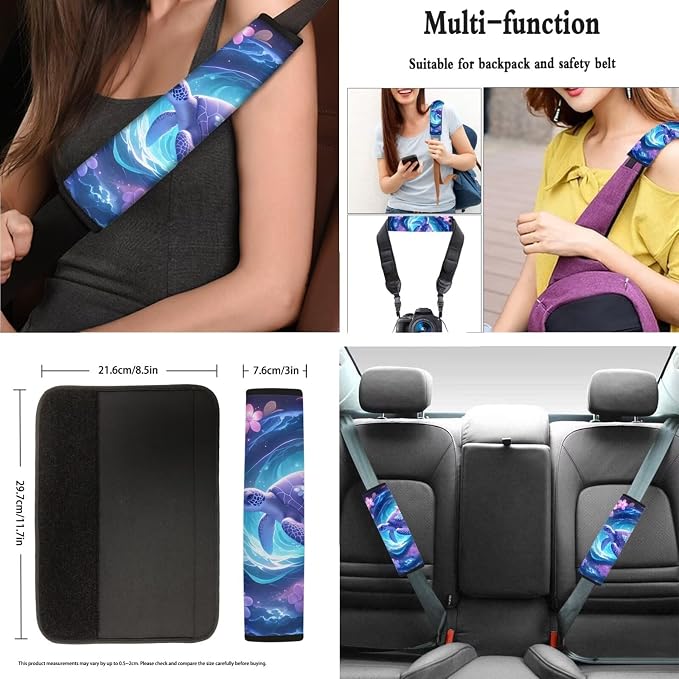 AFPANQZ Turtle Galaxy Flower Car Front Seat & Rear Bench Covers + Steering Wheel Cover 15" + Gear Shift Knob Cover + Car Handbrake Cover + Seat Belt Shoulder Pads + Car Coaster Set of 11
