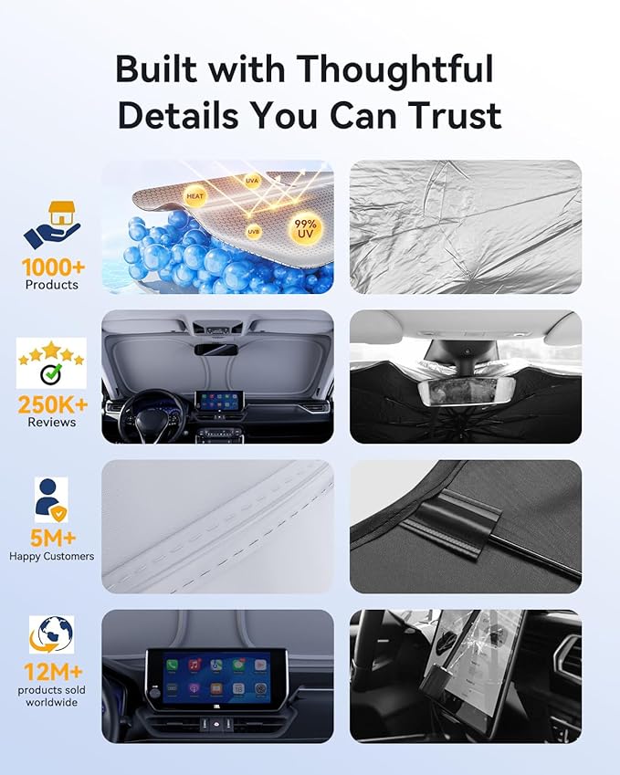 helloleiboo Windshield Sun Shade for Honda CR-V 2023-2026 Graphene Honeycomb Heat Shield with UV Protection Foldable Custom Fit Front Window Sunshade Silver 57" x 30"