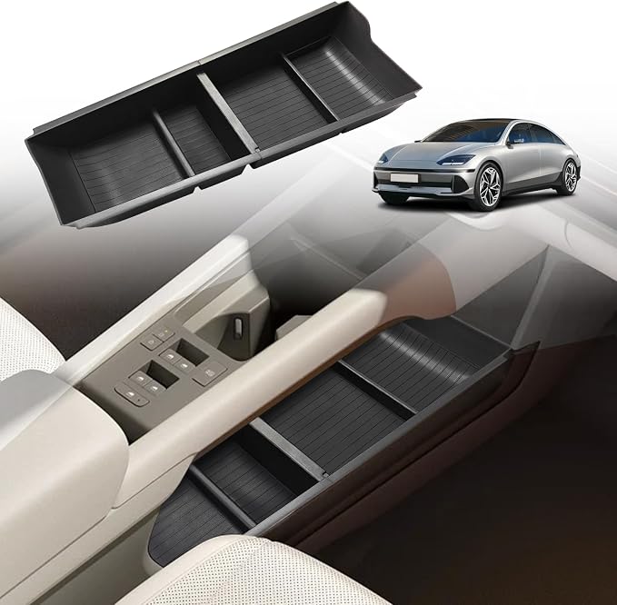 BestEvMod for Ioniq6 Lower Center Console Organizer Compatible with Hyundai Ioniq 6 Accessories 2025 2024 2023 Tray Storage Box Armrest ABS Material (Lower Organizer)