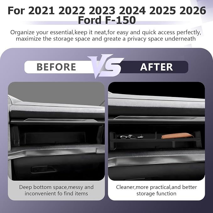 LUWU Glove Box Organizer Compatible with 2021-2025 2026 Ford F150 Accessories Passenger Side Storage Divider Partition Insert Box Glove Storage Compartment Organizer Tray ABS Materials