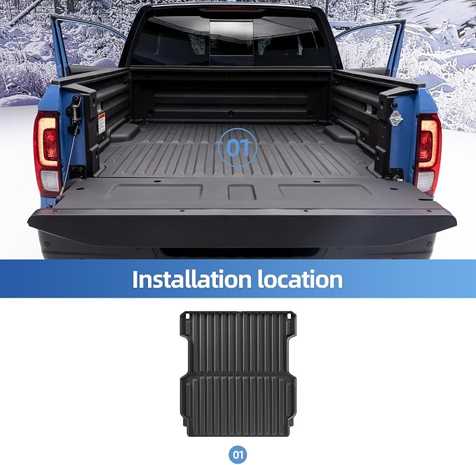 SMABEE Truck Bed Mat for 2017-2026 Honda Ridgeline Crew Cab 5.3FT, TPE All Weather Cargo Liner Bed Liner for Ridgeline Accessories Inteior Black