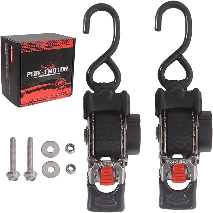 2 Pack Retractable Transom Straps (1" x6'), Stainless Steel Boat Tie Down Straps to Trailer, Salt Water Corrosion Resistant Bolt-On Ratchet Strap for Boats, Motorcycles, ATVs, UTVs,Cargo