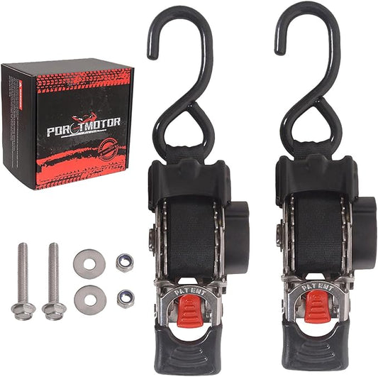 2 Pack Retractable Transom Straps (1" x6'), Stainless Steel Boat Tie Down Straps to Trailer, Salt Water Corrosion Resistant Bolt-On Ratchet Strap for Boats, Motorcycles, ATVs, UTVs,Cargo