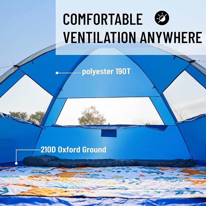 EchoSmile UPF 50+ Beach Tent Sun Shelter for 3/4 Person, Portable Beach Cabana Tent