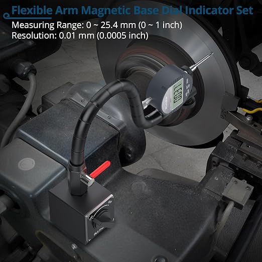 Digital Dial Indicator with Magnetic Base,0-1 Inch/25.4mm Dial Indicator Tools Set for Alogbment with Flexible Arm Base and Indicator Combo for Machine Shop,Automotive Repair & Industrial Use