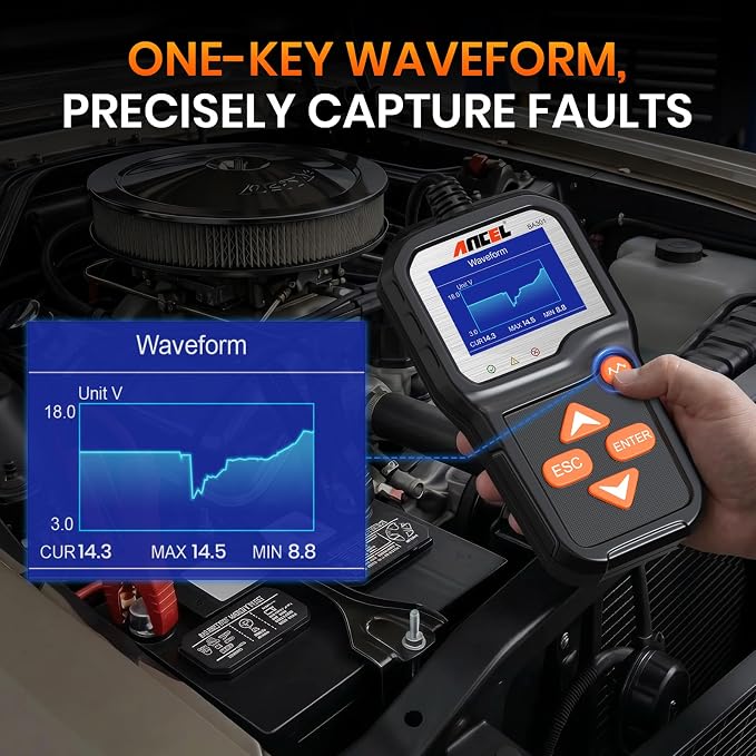ANCEL BA301 6V 12V Car Battery Tester, 100-2000 CCA Automotive Load Tester Alternator Tester Auto Digital Battery Analyzer Cranking and Charging System Test Tool for Motorcycle Car Boat Truck SUV ATV