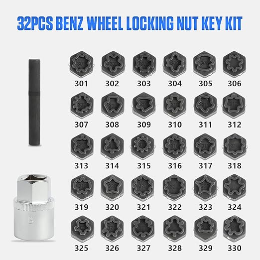 32 PCS Wheel Lock Removal Kit Compatible with Mercedes Benz, Wheel Lock Key Set for Removing & Locking