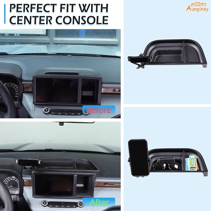 Aunginsy Center Console Dash Storage Tray Compatible with Ford Maverick 2022 2023 2024 Dashboard Multi-Functional Phone Holder Storage Box Organizer Tray Insert with Mobile Phone Mount Accessories