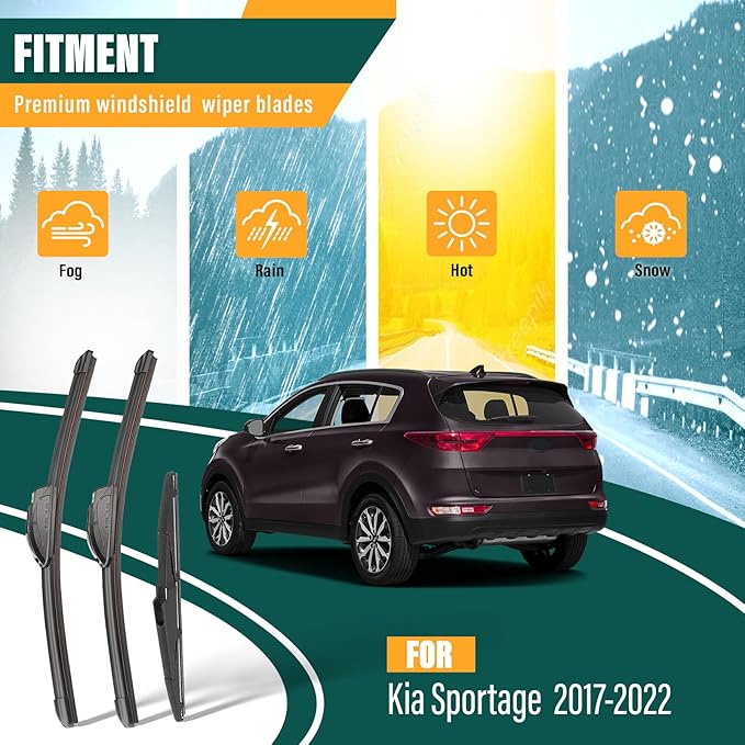 Windshield Wiper Blades Replacement for Kia Sportage 2017-2022, Kia Sorento 2016-2020, Hyundai Santa Fe 2019-2023 Original Factory Quality Front Rear Wiper Blade Set - 26" 16" 11" (Set of 3)