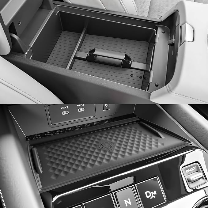 SKTU 2-Pack for 2025 2026 Nissan Murano Center Console Organizer for 2025 2026 Nissan Murano (SV/SL/Platinum) Console Tray & Wireless Charging Mat Nissan Murano 2025 2026 Accessories Non-Slip Pad