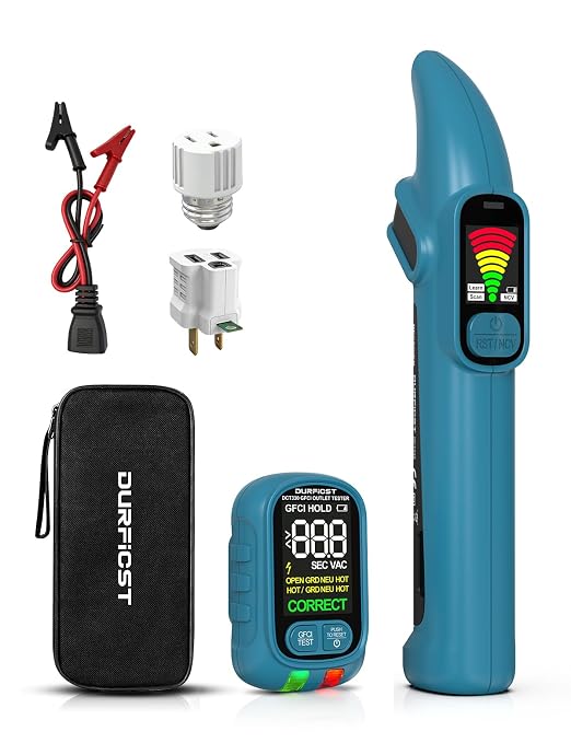 DURFICST Circuit Breaker Finder Tool with Electrical GFCI Outlet Tester, NCV Electrical Circuit Tracer Kit with LCD Display, Includes Adapters and Carrying Case