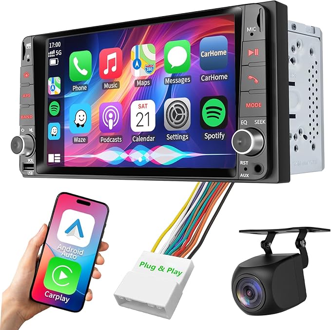 Plug & Play Car Radio Stereo for Nissan Rogue Selet 2014-2015/Sentra 2015-2019/Versa 2014-2019/Versa Note 2014-2019/Quest 2011-2017/TITAN 2013-2015 W/Carplay Android Auto Touchscreen Bluetooth AM/FM