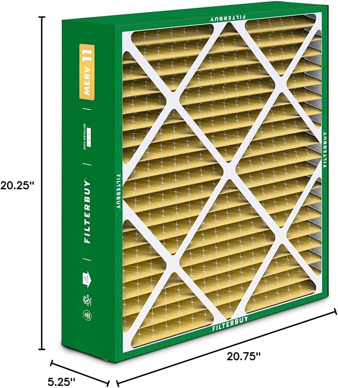 Filterbuy 20x20x5 Air Filter MERV 11 Superior Pet & Allergy Defense (1-Pack), Pleated HVAC AC Furnace Filters for Amana, Coleman, Goodman, Maytag, York, and More (Actual Size: 20.25 x 20.75 x 5.25)