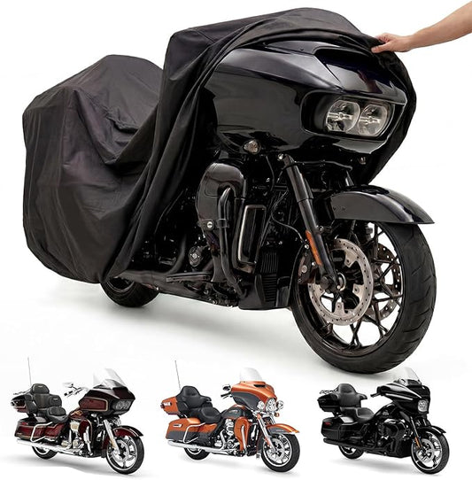 Motorcycle Cover for Harley Davidson Ultra Limited, Road Glide Limited, Street Glide Ultra, Gold Wing and Other Touring Bikes with Tour Pak/Trunk, Waterproof Heavy Duty All Weather Outdoor Storage