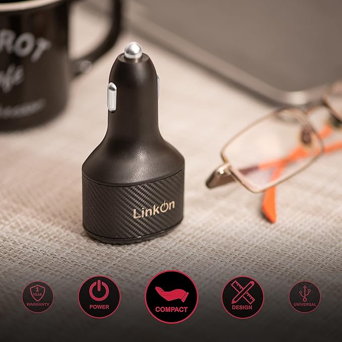 LinkOn 130W USB C Car Charger PD3.0 (100W) PPS + 30W PD – Dual USB-C Port Fast Charger for Laptop, Phone, or Tablet Compatible with MacBook, Dell XPS, HP, iPhone 15/16, Galaxy S23/S24, Pixel, and more