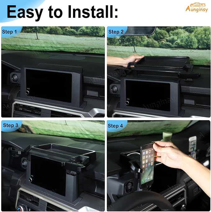 Car Center Console Dash Storage Tray With Phone Mount Compatible with Toyota Tacoma 2024 2025 2026, Dashboard Organizer Tray Mobile Phone Holder Storage Box Insert Accessories, Only Fit 8-inch Screen