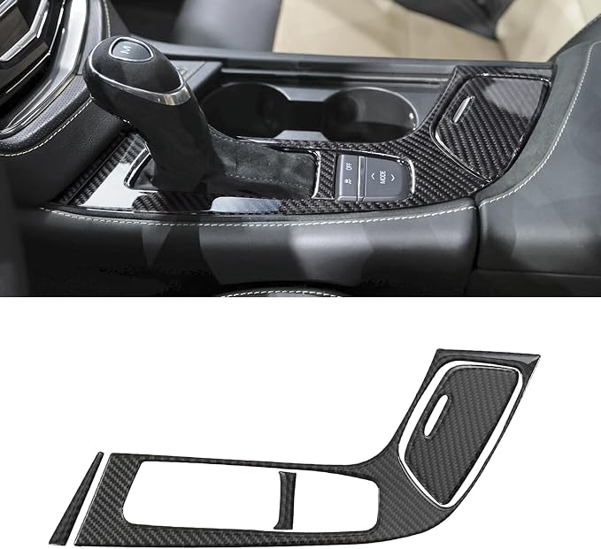 Real Carbon Fiber Gear Shift Panel Trim Compatible with Cadillac CTS 2014-2019, Interior Decor Sticker Accessories