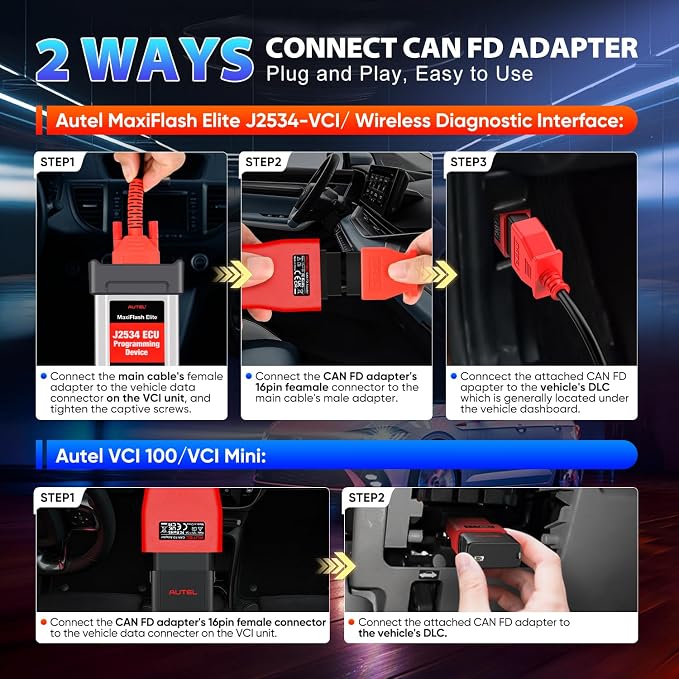 2026 Autel CAN FD Adapter, Support CANFD Protocol for GM 2020+, for Ford 2021+, for FCA Cars 2020+, for Toyota 2020+, etc., Work with Autel OBD2 Scanner MK808S MX808S MaxiSys Elite MK908 MS908 MS906BT