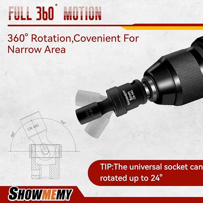 Drive Impact Universal Joint Socket Set, 6 Points, Shallow Swivel Socket Set, Cr-Mo Steel. Heavy Duty Storage Case (Metric 1/4", Metric 1/4")