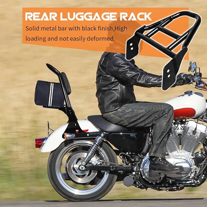 AUFER Motorcycle Detachable Rear Passenger Backrest Sissy Bar With Luggage Rack Rotary Docking Latches Clips Compatible With For 2004-Up Harley Sportster XL 883 1200 Super Low Forty Eight Seventy Two