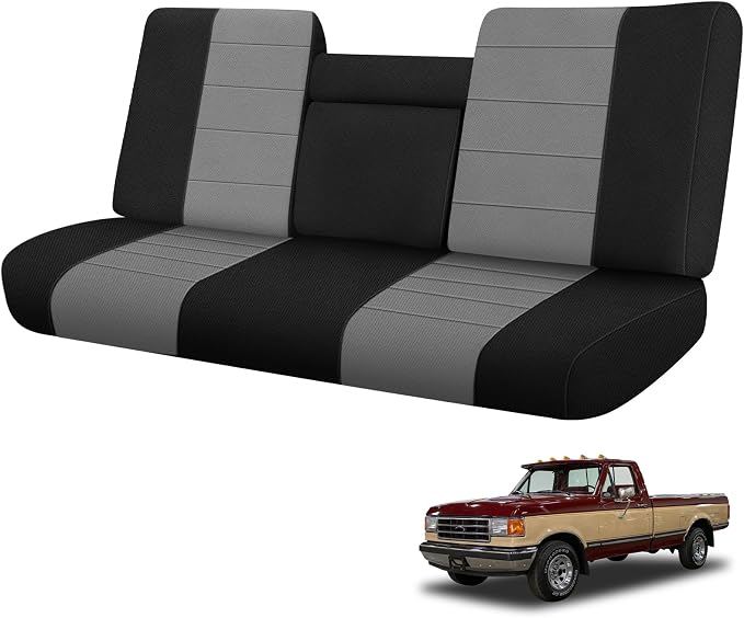 SAPUBK Front Seat Covers Replace for 1987-1991 Ford F150 Front Bench Seat with Opening Armrest and Molded Headrest, Knitted Fabric Composite Soft Foam Lining Airmesh Breathable Seat Cover
