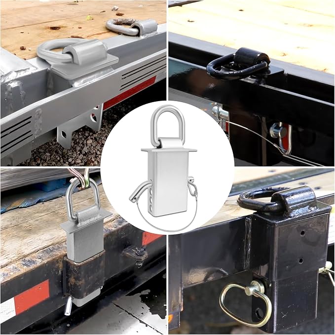 Hedday Trailer Stake Pocket D Ring 4PCS 16200lbs Heavy Duty Removable Adjustable D-Ring | Stake Pocket Tie Downs for Utility Trailers, Flatbed Trucks w/ 1/2" Hitch Pin(Silvery)