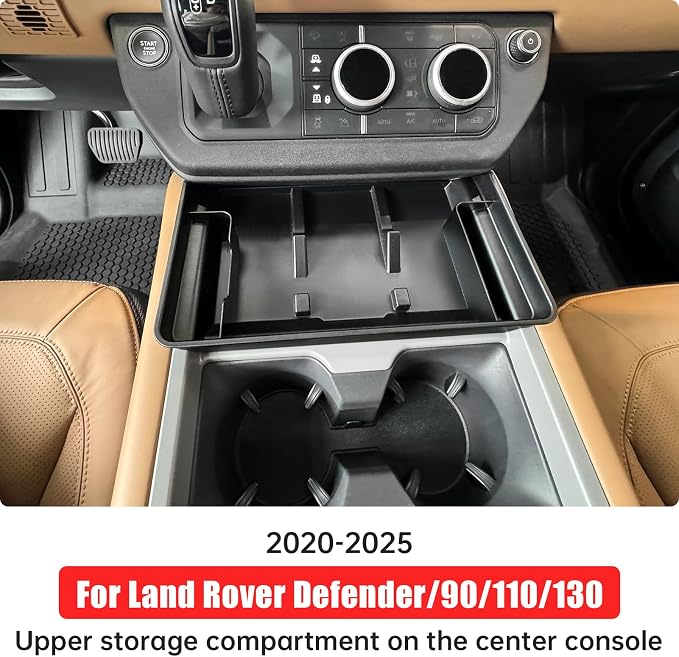 Console Storage Box for 2025-2026 Land Rover Defender 90 110 130 Upper Storage Compartment for Lower Center Console Organizer Tray Interior Trim Modification Accessories (Upper Storage Box)