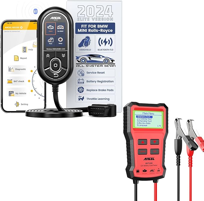 ANCEL BD330 Battery Registration Scan Tool Fits for BMW/Mini with ANCEL BST100 Car Battery Tester