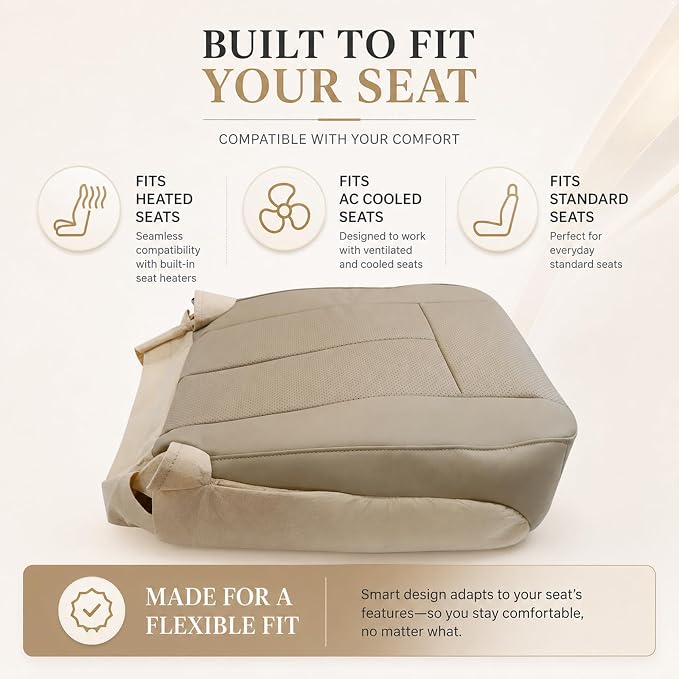FZJDSD Tan Driver & Passenger Bottom & Top Lean Back Replacement Perforated Microfiber Leather Seat Covers Compatible with Ford Expedition 2007 2008 2009 2010 2011 2012 2013 2014