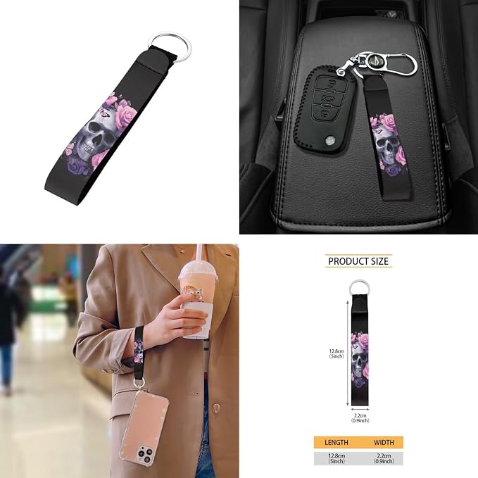 Skull Rose Pink Print 10 Pack Car Seat Covers Set Wear-Resistan Front Rear Seat Covers, Steering Wheel Cover, Air Vent Storage, Garbage Can, Cup Coaster, Keychain for SUV Truck