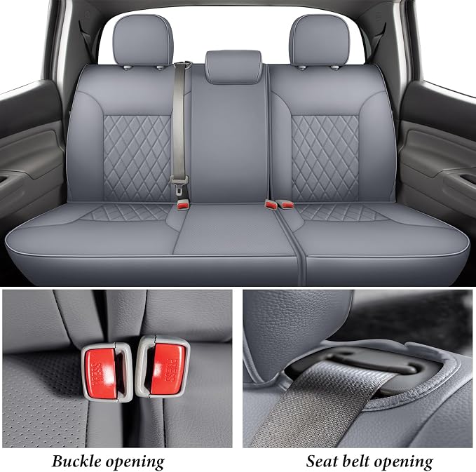 Coverado Tacoma Seat Covers Full Set, Faux Leather Car Seat Covers Custom Fit for 2005-2023 Toyota Tacoma Double & Crew Cab SR SR5 Limited TRD Sport/Pro/Off Road Toyota Tacoma Accessories (Gray)